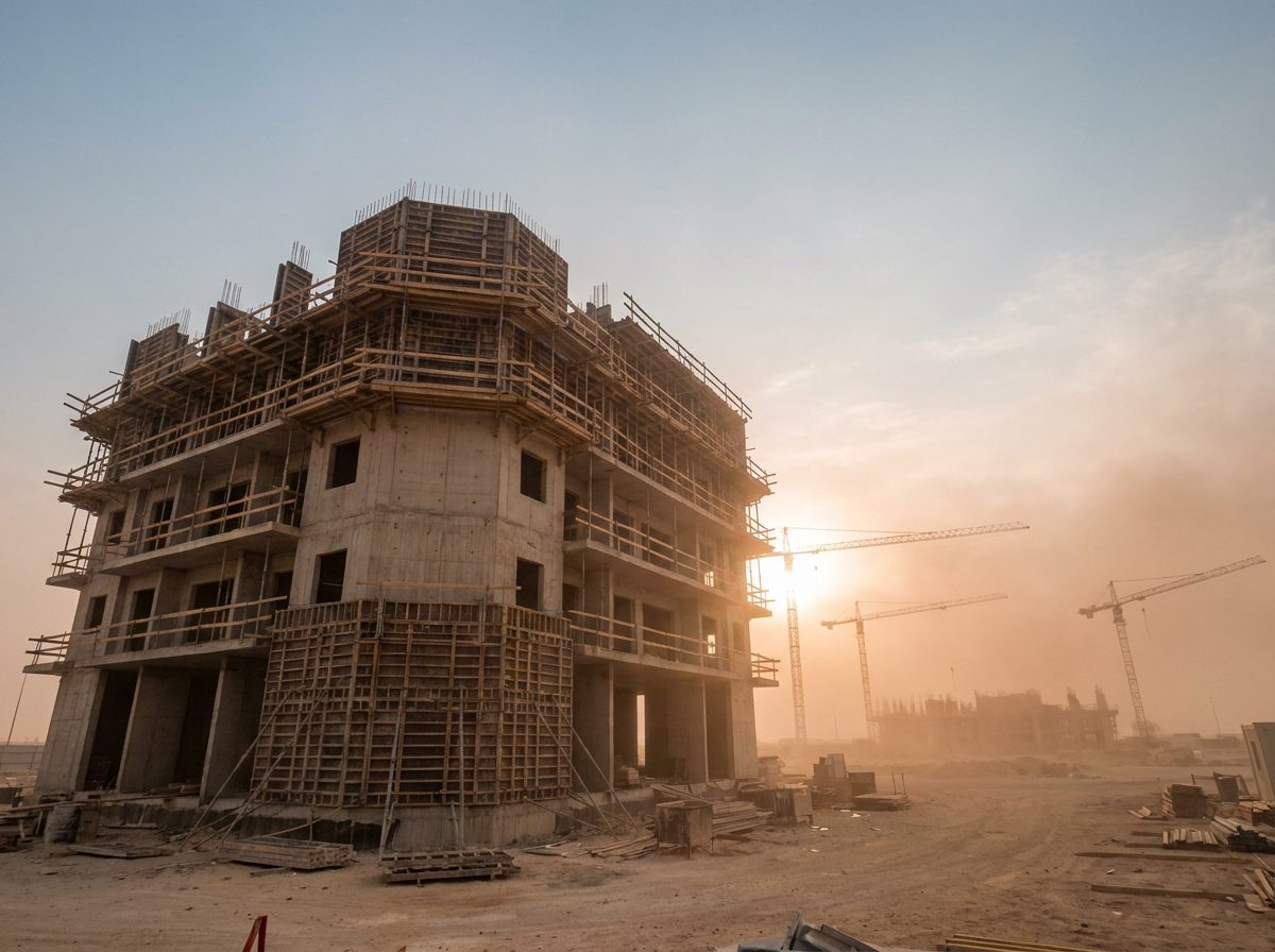 Concrete building under construction in the UAE